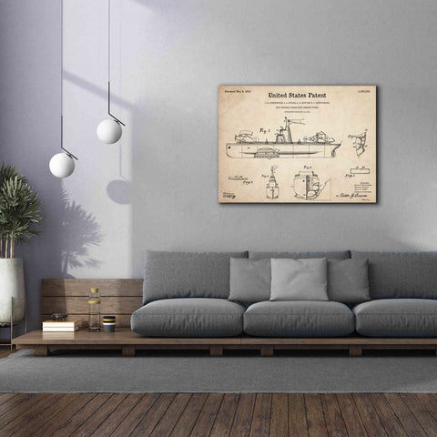 Image of 'Non-Sinkable Vessel Blueprint Patent Parchment,' Canvas Wall Art,54 x 40