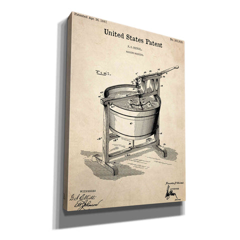 Image of 'Washing Machine Blueprint Patent Parchment,' Canvas Wall Art,12x16x1.1x0,18x26x1.1x0,26x34x1.74x0,40x54x1.74x0