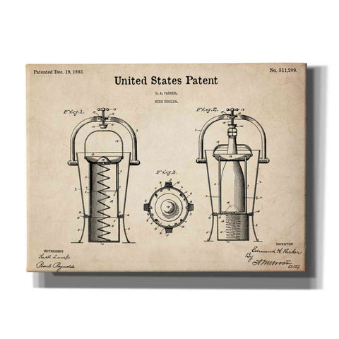 Image of 'Wine Cooler Blueprint Patent Parchment,' Canvas Wall Art,16x12x1.1x0,26x18x1.1x0,34x26x1.74x0,54x40x1.74x0