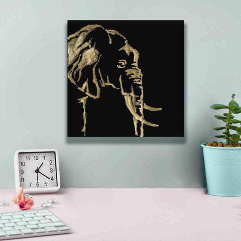 Image of 'Gilded Elephant on Black Pillow' by Chris Paschke, Canvas Wall Art,12 x 12