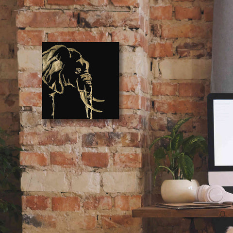 Image of 'Gilded Elephant on Black Pillow' by Chris Paschke, Canvas Wall Art,12 x 12