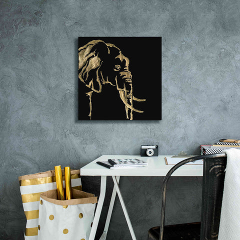 Image of 'Gilded Elephant on Black Pillow' by Chris Paschke, Canvas Wall Art,18 x 18
