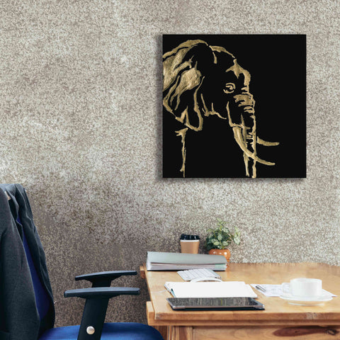 Image of 'Gilded Elephant on Black Pillow' by Chris Paschke, Canvas Wall Art,26 x 26