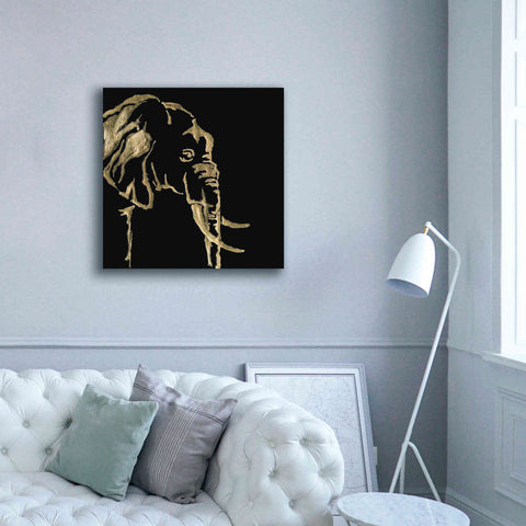 Image of 'Gilded Elephant on Black Pillow' by Chris Paschke, Canvas Wall Art,37 x 37