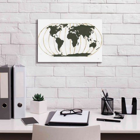 Image of 'World Map Gold Lines' by Chris Paschke, Giclee Canvas Wall Art,18 x 12