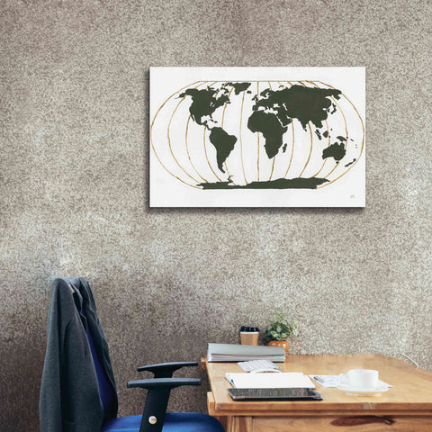 Image of 'World Map Gold Lines' by Chris Paschke, Giclee Canvas Wall Art,40 x 26