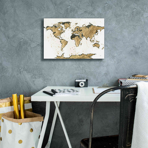Image of 'World Map Gold Leaf' by Chris Paschke, Giclee Canvas Wall Art,18 x 12