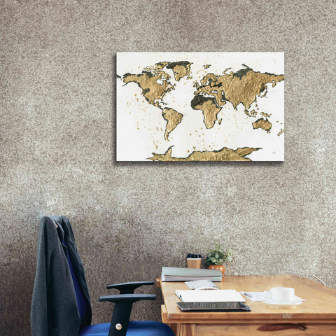 Image of 'World Map Gold Leaf' by Chris Paschke, Giclee Canvas Wall Art,40 x 26