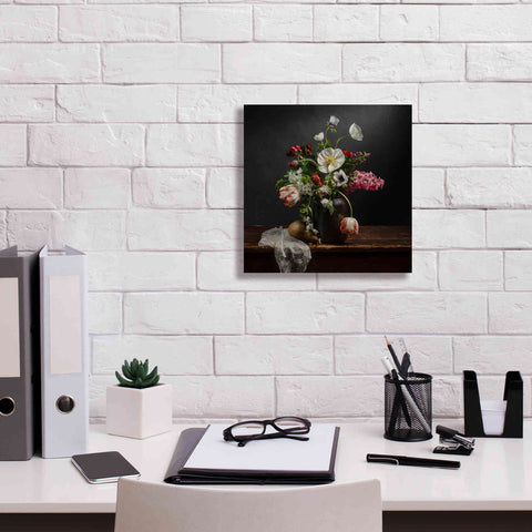 Image of 'Pear And Parrot Tulip Still Life' by Leah McLean Giclee Canvas Wall Art,12 x 12
