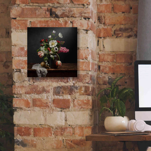 Image of 'Pear And Parrot Tulip Still Life' by Leah McLean Giclee Canvas Wall Art,12 x 12