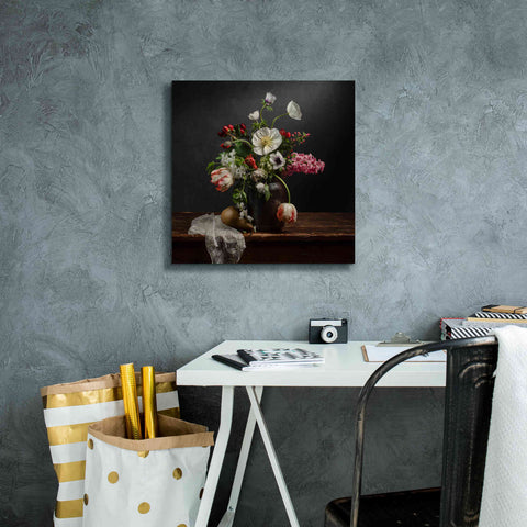 Image of 'Pear And Parrot Tulip Still Life' by Leah McLean Giclee Canvas Wall Art,18 x 18