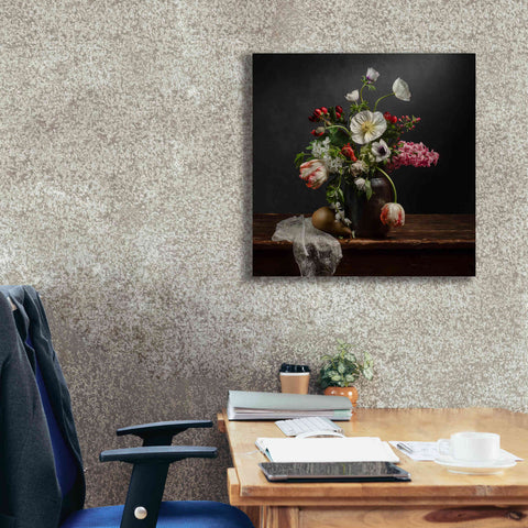 Image of 'Pear And Parrot Tulip Still Life' by Leah McLean Giclee Canvas Wall Art,26 x 26