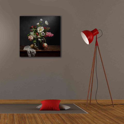 Image of 'Pear And Parrot Tulip Still Life' by Leah McLean Giclee Canvas Wall Art,26 x 26