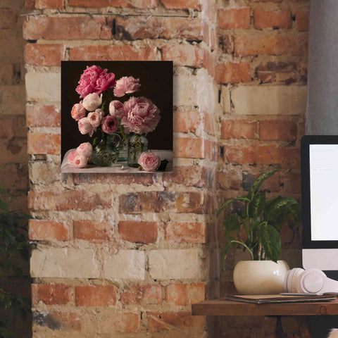 Image of 'Rose And Peony Dark Duet' by Leah McLean Giclee Canvas Wall Art,12 x 12