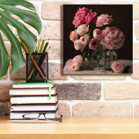 Image of 'Rose And Peony Dark Duet' by Leah McLean Giclee Canvas Wall Art,12 x 12