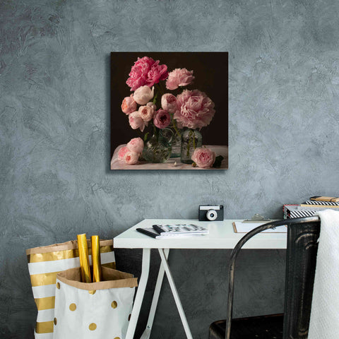 Image of 'Rose And Peony Dark Duet' by Leah McLean Giclee Canvas Wall Art,18 x 18