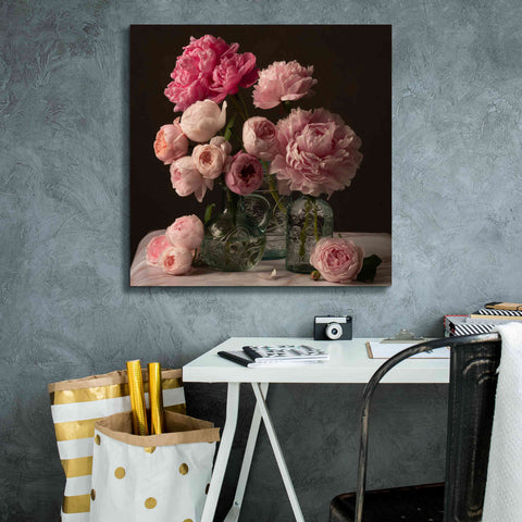 Image of 'Rose And Peony Dark Duet' by Leah McLean Giclee Canvas Wall Art,26 x 26