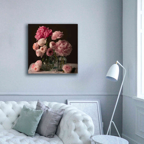Image of 'Rose And Peony Dark Duet' by Leah McLean Giclee Canvas Wall Art,37 x 37