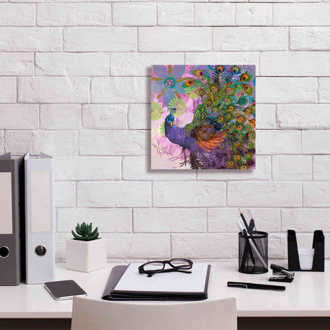 Image of 'Peacock Prance' by Evelia Designs Giclee Canvas Wall Art,12 x 12