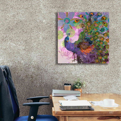 Image of 'Peacock Prance' by Evelia Designs Giclee Canvas Wall Art,26 x 26