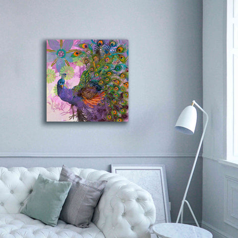 Image of 'Peacock Prance' by Evelia Designs Giclee Canvas Wall Art,37 x 37