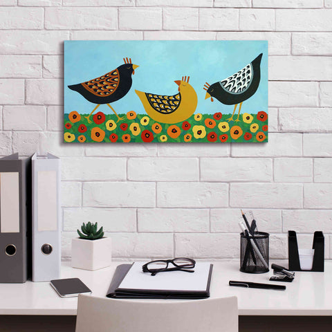 Image of 'Hens and Poppies by Casey Craig Giclee Canvas Wall Art,24 x 12