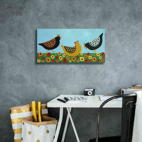 Image of 'Hens and Poppies by Casey Craig Giclee Canvas Wall Art,24 x 12