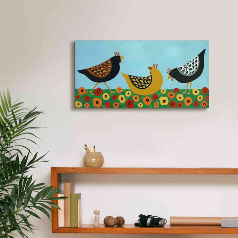 Image of 'Hens and Poppies by Casey Craig Giclee Canvas Wall Art,24 x 12