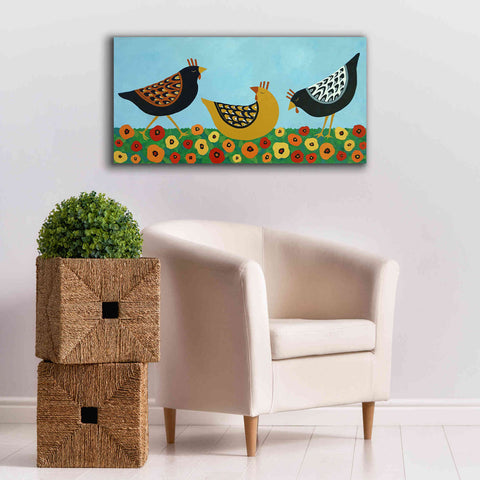 Image of 'Hens and Poppies by Casey Craig Giclee Canvas Wall Art,40 x 20