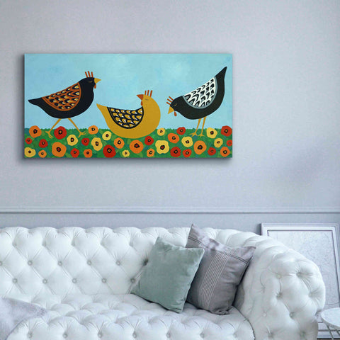 Image of 'Hens and Poppies by Casey Craig Giclee Canvas Wall Art,60 x 30