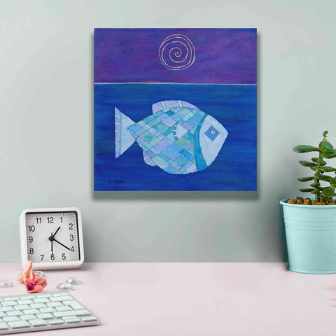 Image of 'Fish with Spiral Moon by Casey Craig Giclee Canvas Wall Art,12 x 12