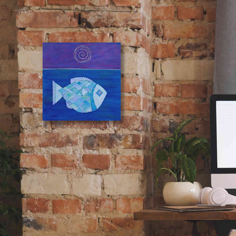 Image of 'Fish with Spiral Moon by Casey Craig Giclee Canvas Wall Art,12 x 12