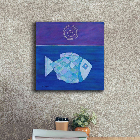 Image of 'Fish with Spiral Moon by Casey Craig Giclee Canvas Wall Art,18 x 18