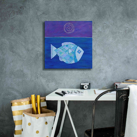 Image of 'Fish with Spiral Moon by Casey Craig Giclee Canvas Wall Art,18 x 18