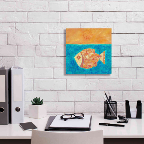 Image of 'Fish with Spiral Sun by Casey Craig Giclee Canvas Wall Art,12 x 12
