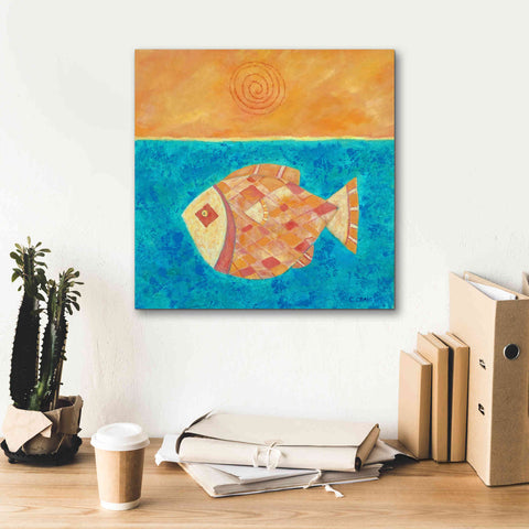 Image of 'Fish with Spiral Sun by Casey Craig Giclee Canvas Wall Art,18 x 18