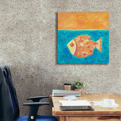 Image of 'Fish with Spiral Sun by Casey Craig Giclee Canvas Wall Art,26 x 26