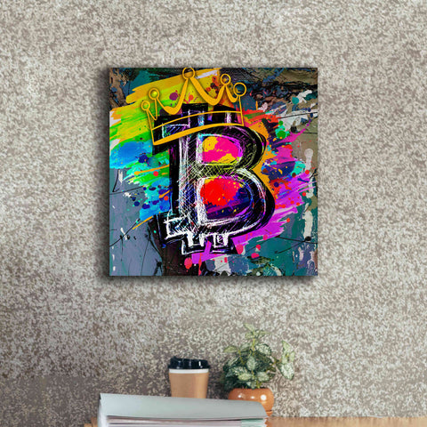 Image of Epic Graffiti'Bitcoin Crypto King' by Epic Portfolio Giclee Canvas Wall Art,18 x 18