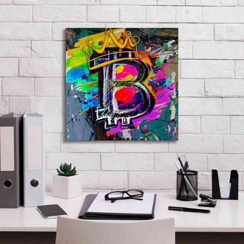 Image of Epic Graffiti'Bitcoin Crypto King' by Epic Portfolio Giclee Canvas Wall Art,18 x 18