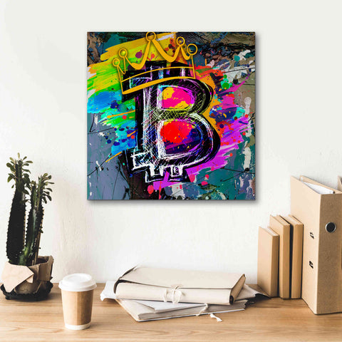 Image of Epic Graffiti'Bitcoin Crypto King' by Epic Portfolio Giclee Canvas Wall Art,18 x 18