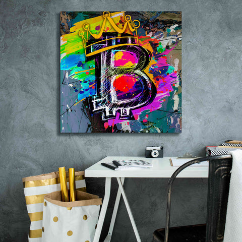 Image of Epic Graffiti'Bitcoin Crypto King' by Epic Portfolio Giclee Canvas Wall Art,26 x 26