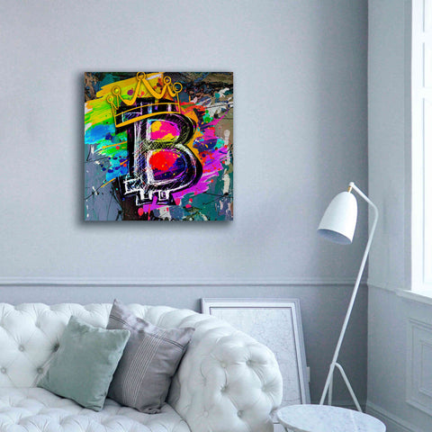 Image of Epic Graffiti'Bitcoin Crypto King' by Epic Portfolio Giclee Canvas Wall Art,37 x 37