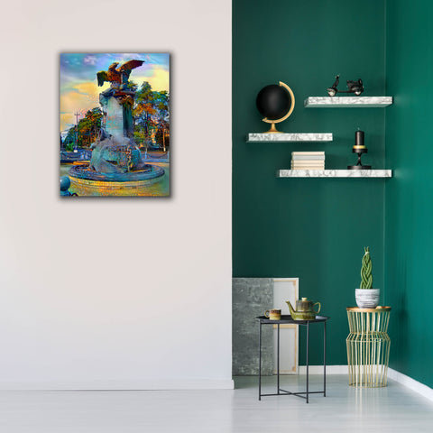 Image of 'Toluca Mexio Fountain Eagle Firmado' by Pedro Gavidia, Canvas Wall Art,26 x 34