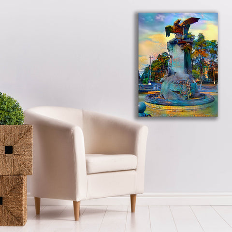 Image of 'Toluca Mexio Fountain Eagle Firmado' by Pedro Gavidia, Canvas Wall Art,26 x 34