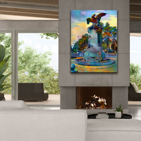 Image of 'Toluca Mexio Fountain Eagle Firmado' by Pedro Gavidia, Canvas Wall Art,40 x 54