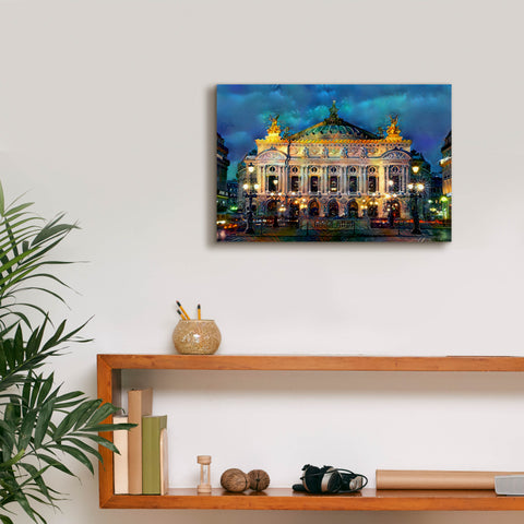 Image of 'Paris France Opera Garnier Night' by Pedro Gavidia, Canvas Wall Art,18 x 12