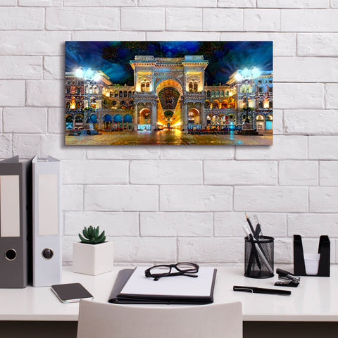 Image of 'Milan Italy Vitorio Emanuel II Night 2022' by Pedro Gavidia, Canvas Wall Art,24 x 12