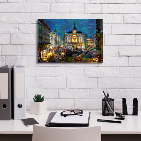 Image of 'Milan Italy Piazza Cardusio Night' by Pedro Gavidia, Canvas Wall Art,18 x 12