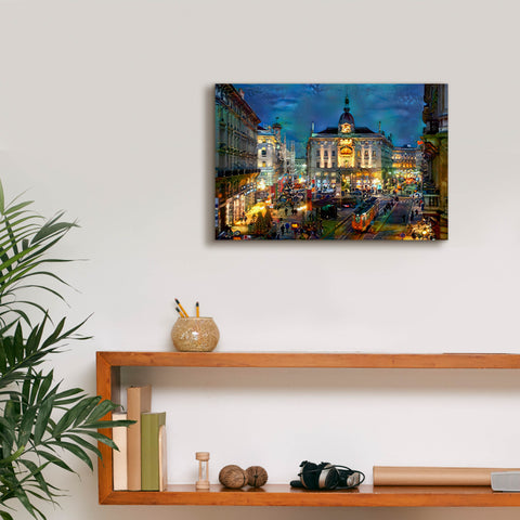 Image of 'Milan Italy Piazza Cardusio Night' by Pedro Gavidia, Canvas Wall Art,18 x 12