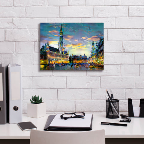 Image of 'Brussels Belgium Night' by Pedro Gavidia, Canvas Wall Art,16 x 12